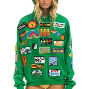 Aviator Nation Vintage Patch Relaxed Pullover Hoodie Kelly Green Size L  NWOT